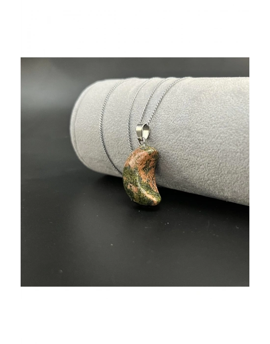 Sertifikalı Unakit Hilal Model Doğal Taş Kolye (KARARMAMA GARANTİLİ)