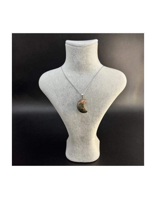 Sertifikalı Unakit Hilal Model Doğal Taş Kolye (KARARMAMA GARANTİLİ)