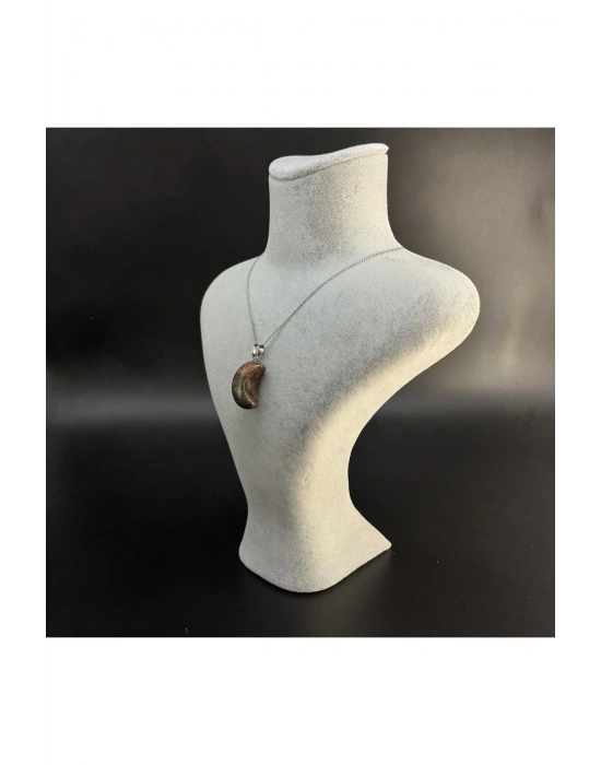 Sertifikalı Unakit Hilal Model Doğal Taş Kolye (KARARMAMA GARANTİLİ)