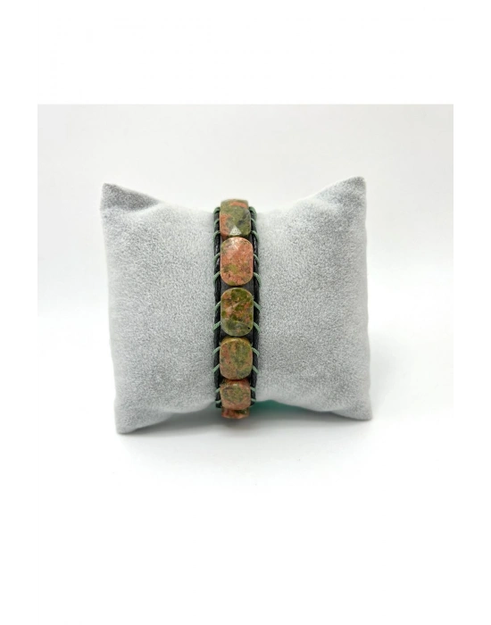 Sertifikalı Unakit Kilit Kapama Roleks Doğal Taş Deri Bileklik