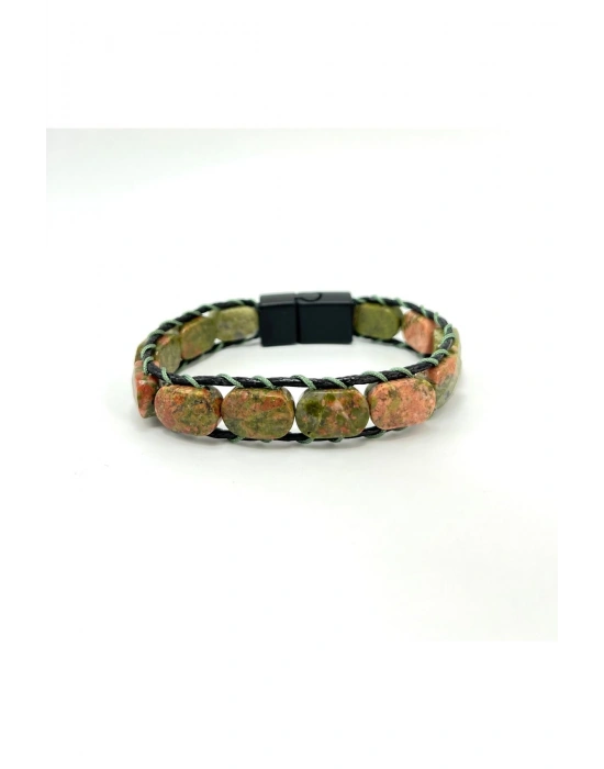 Sertifikalı Unakit Kilit Kapama Roleks Doğal Taş Deri Bileklik