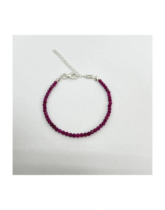 SERTİFİKALI Yakut 2mm 925 Ayar Gümüş Doğal Taş Bileklik Uzatma Zincirli