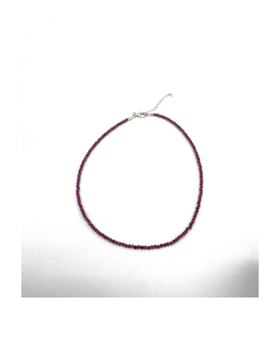 SERTİFİKALI Yakut 2mm 925 Ayar Gümüş Doğal Taş Kolye Uzatma Zincirli