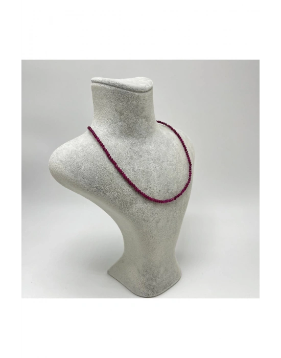 SERTİFİKALI Yakut 2mm 925 Ayar Gümüş Doğal Taş Kolye Uzatma Zincirli