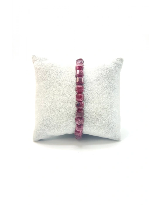 SERTİFİKALI Yakut Küp Kesim Lastikli Doğal Taş Bileklik 6mm