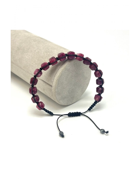 SERTİFİKALI Yakut Küp Kesim Makrome Doğal Taş Bileklik 6mm