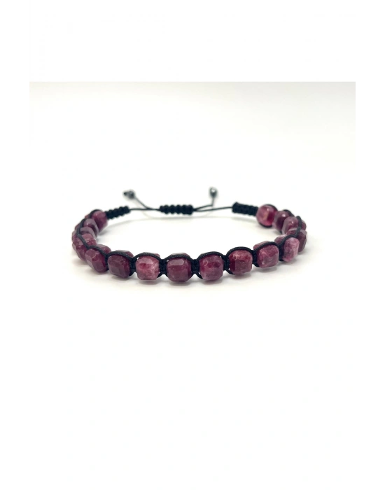 SERTİFİKALI Yakut Küp Kesim Makrome Doğal Taş Bileklik 6mm