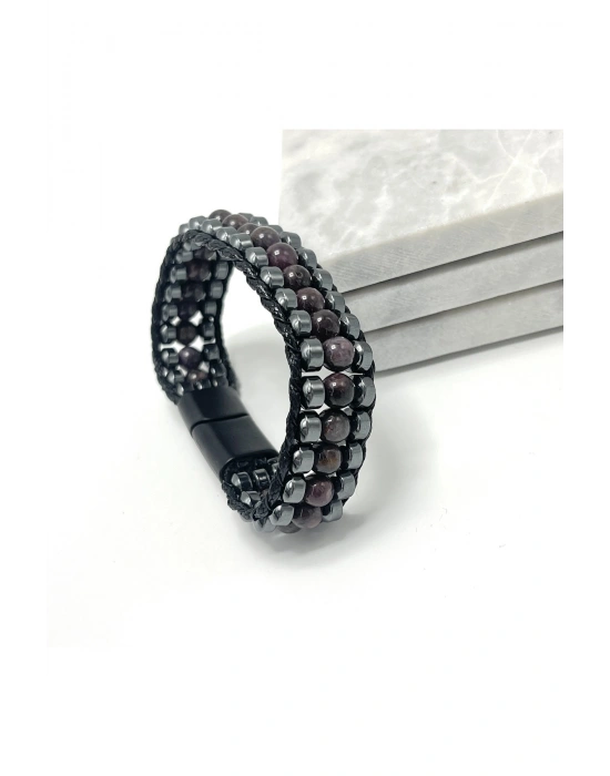 Sertifikalı Yakut Taşı Erkek Bileklik – Çelik Kilitli, Doğal Taş Tasarım, Şık ve Özgün Aksesuar