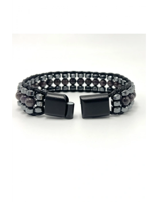 Sertifikalı Yakut Taşı Erkek Bileklik – Çelik Kilitli, Doğal Taş Tasarım, Şık ve Özgün Aksesuar