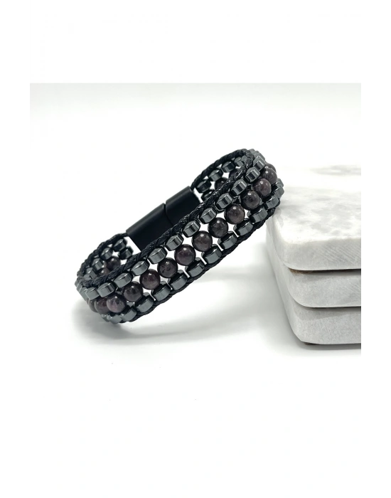 Sertifikalı Yakut Taşı Erkek Bileklik – Çelik Kilitli, Doğal Taş Tasarım, Şık ve Özgün Aksesuar