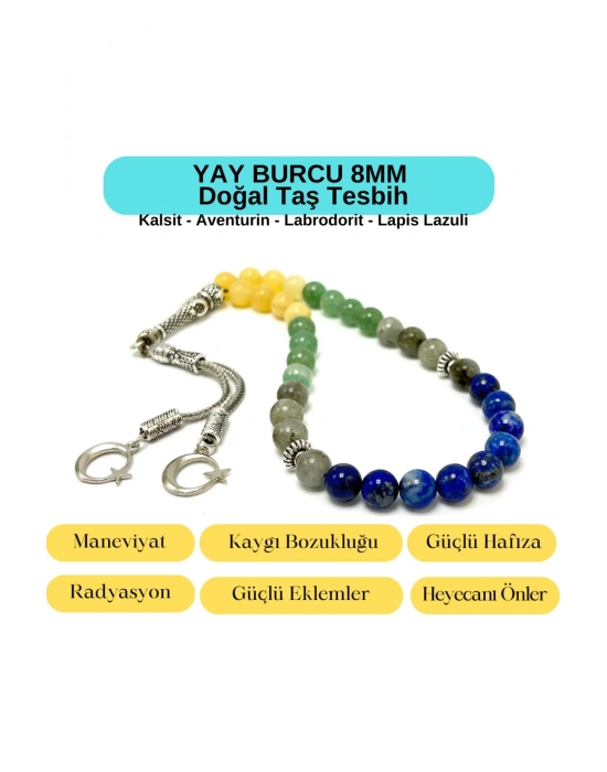 Sertifikalı Yay Burcu 8mm 33lük Doğal Taş Tesbih