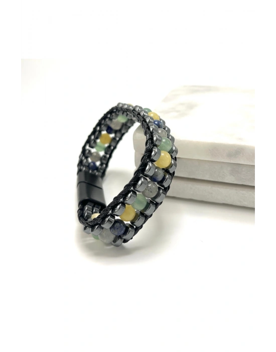 SERTİFİKALI Yay Burcu Disk Model Doğal Taş Erkek Bileklik Mıknatıslı Kilit