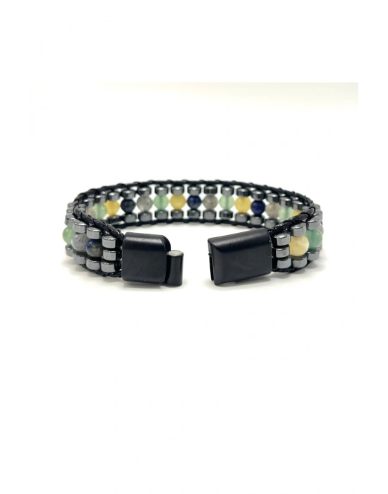 SERTİFİKALI Yay Burcu Disk Model Doğal Taş Erkek Bileklik Mıknatıslı Kilit