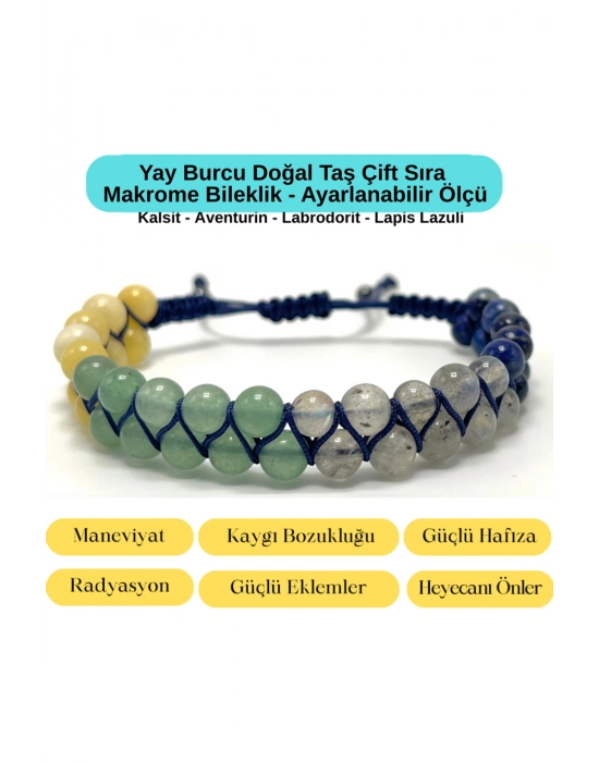 SERTİFİKALI Yay Burcu Doğal Taş Çift Sıra Makrome Bileklik