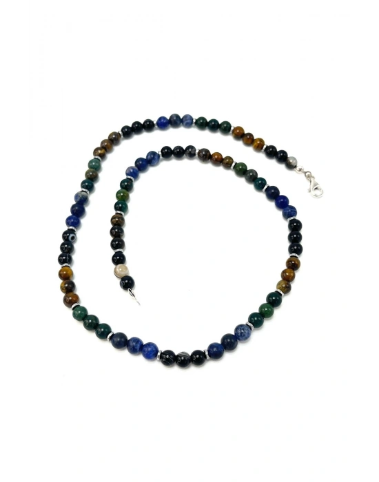 SERTİFİKALI Yengeç Burcu 6mm 925 Ayar Gümüş Doğal Taş Kolye 55 cm