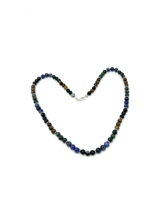 SERTİFİKALI Yengeç Burcu 6mm 925 Ayar Gümüş Doğal Taş Kolye 55 cm