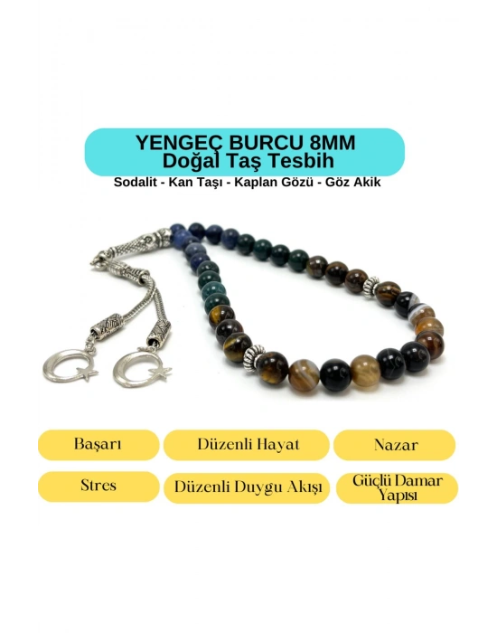 Sertifikalı Yengeç Burcu 8mm 33lük Doğal Taş Tesbih