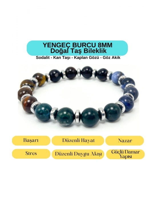 Sertifikalı Yengeç Burcu 8mm Doğal Taş Bileklik