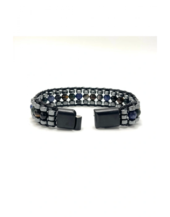 SERTİFİKALI Yengeç Burcu Disk Model Doğal Taş Erkek Bileklik Mıknatıslı Kilit