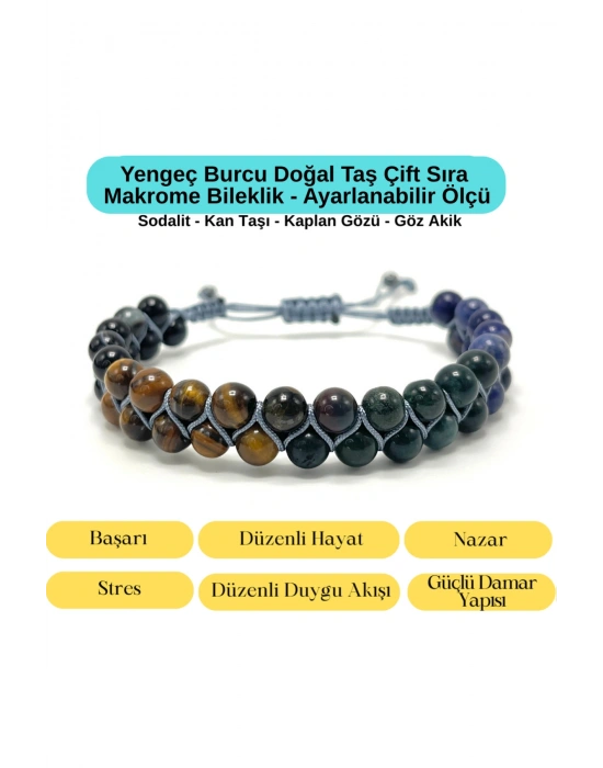 SERTİFİKALI Yengeç Burcu Doğal Taş Çift Sıra Makrome Bileklik
