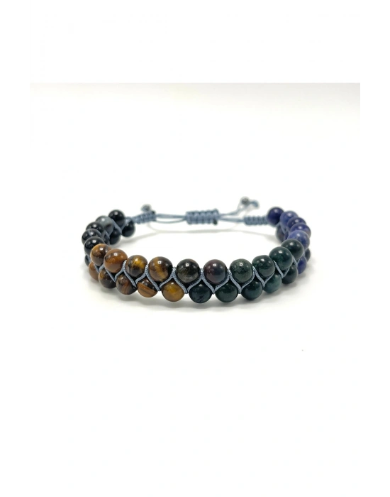 SERTİFİKALI Yengeç Burcu Doğal Taş Çift Sıra Makrome Bileklik