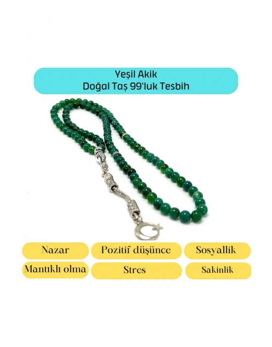 Sertifikalı Yeşil Akik 6mm 99luk Doğal Taş Tesbih