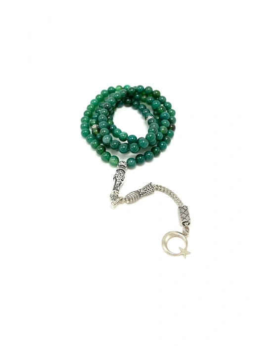 Sertifikalı Yeşil Akik 6mm 99luk Doğal Taş Tesbih