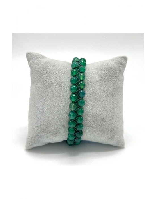 SERTİFİKALI Yeşil Akik Çift Sıra Doğal Taş Makrome Bileklik Ayarlanabilir Ölçü