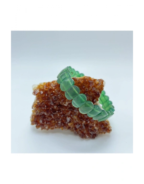 Sertifikalı Yeşil Akik Doğal Taş Roleks Bileklik