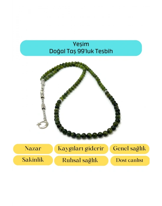 Sertifikalı Yeşim 6mm 99luk Doğal Taş Tesbih