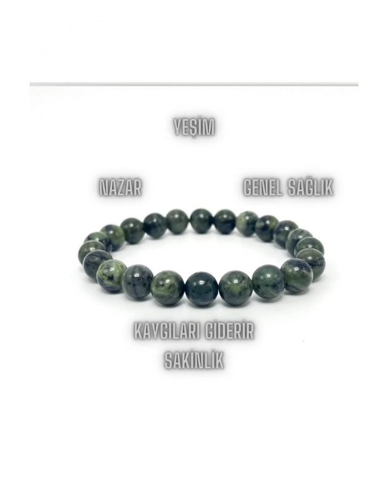 Sertifikalı Yeşim 8mm Elastik Misinalı Doğal Taş Bileklik