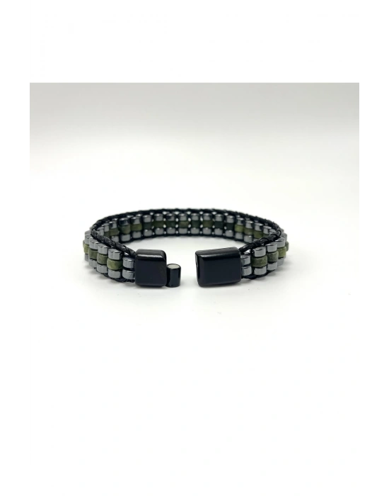 Sertifikalı Yeşim Disk Model Doğal Taş Erkek Bileklik Kilitli Kapama