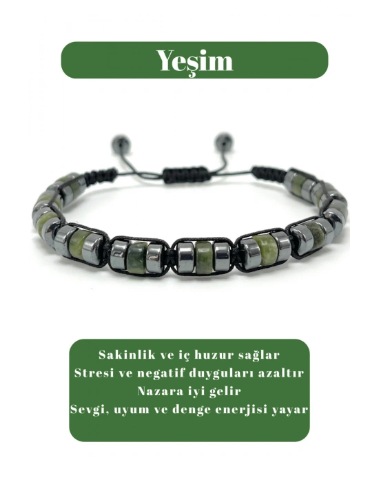 Sertifikalı Yeşim Disk Model Doğal Taş Makrome Bileklik Ayarlanabilir Ölçü