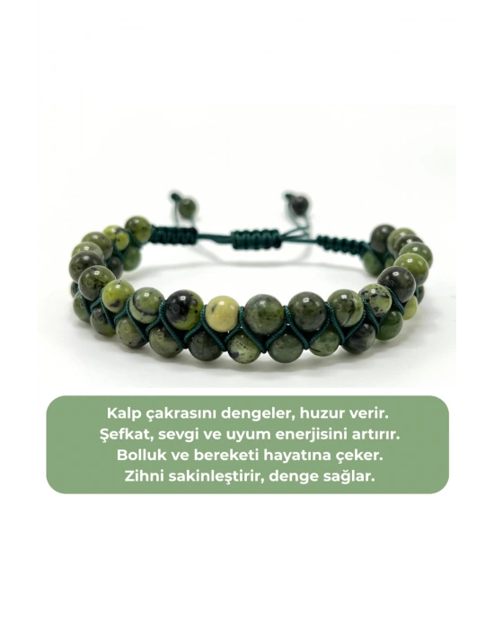 SERTİFİKALI Yeşim Doğal Taş 6mm Çift Sıra Doğal Taş Makrome Bileklik Ayarlanabilir Ölçü