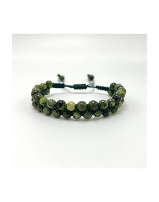 SERTİFİKALI Yeşim Doğal Taş 6mm Çift Sıra Doğal Taş Makrome Bileklik Ayarlanabilir Ölçü