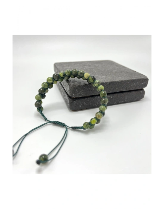 SERTİFİKALI Yeşim Doğal Taş 6mm Çift Sıra Doğal Taş Makrome Bileklik Ayarlanabilir Ölçü