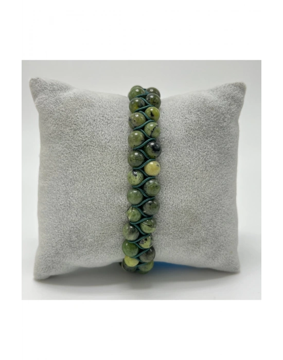 SERTİFİKALI Yeşim Doğal Taş 6mm Çift Sıra Doğal Taş Makrome Bileklik Ayarlanabilir Ölçü