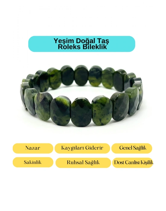 Sertifikalı Yeşim Doğal Taş Roleks Bileklik