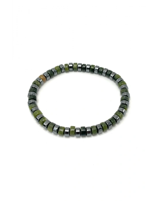 SERTİFİKALI Yeşim - Hematit Disk Model Doğal Taş Misinalı Bileklik