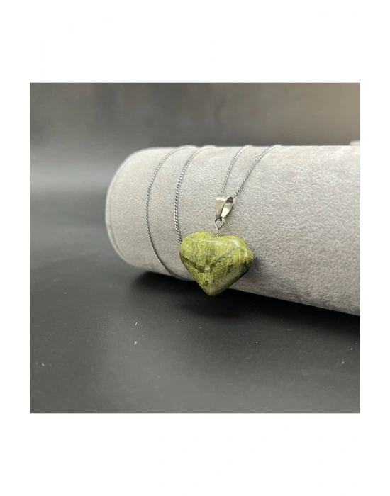 Sertifikalı Yeşim Kalp Model Doğal Taş Kolye (KARARMAMA GARANTİLİ)