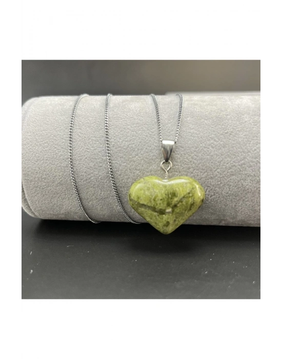 Sertifikalı Yeşim Kalp Model Doğal Taş Kolye (KARARMAMA GARANTİLİ)