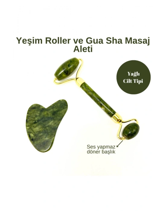 Sertifikalı Yeşim Roller ve Gua Sha Doğal Taş Masaj Aleti Takım
