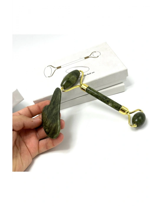 Sertifikalı Yeşim Roller ve Gua Sha Doğal Taş Masaj Aleti Takım