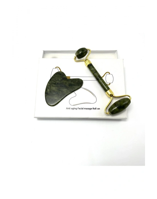 Sertifikalı Yeşim Roller ve Gua Sha Doğal Taş Masaj Aleti Takım