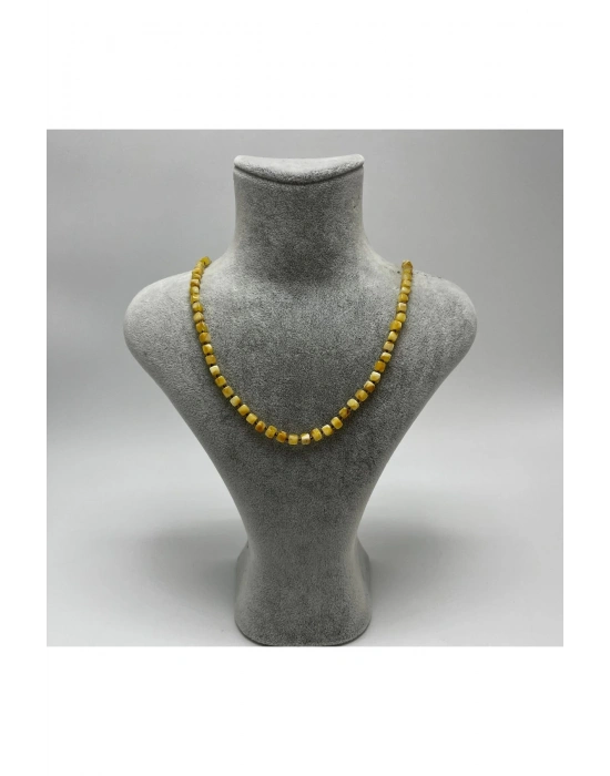 SERTİFİKALI YETİŞKİN KEHRİBAR KOLYE  SARI KÜP KESİM  60 CM