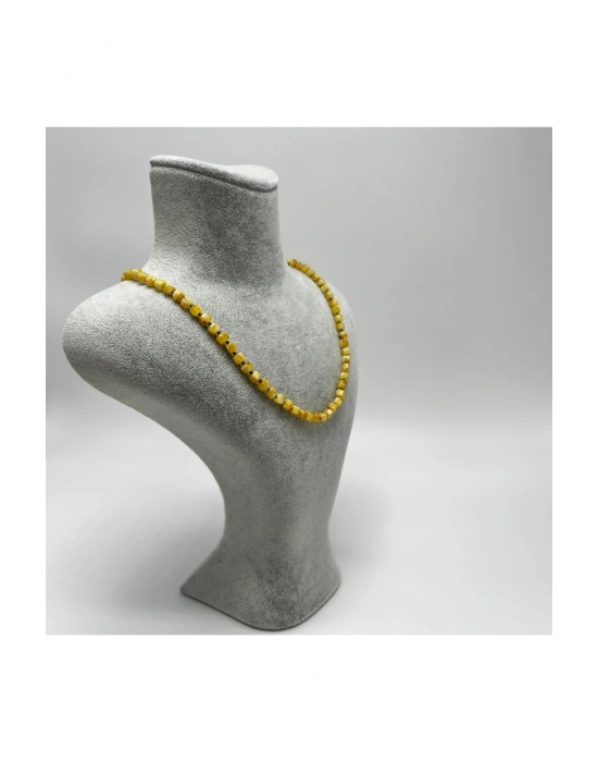 SERTİFİKALI YETİŞKİN KEHRİBAR KOLYE  SARI KÜP KESİM  60 CM