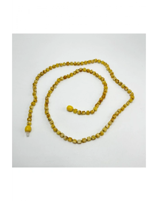 SERTİFİKALI YETİŞKİN KEHRİBAR KOLYE  SARI KÜP KESİM  60 CM