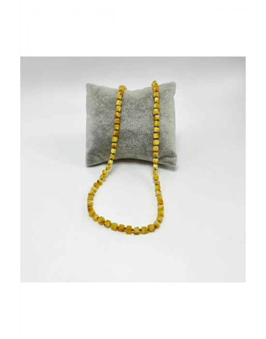 SERTİFİKALI YETİŞKİN KEHRİBAR KOLYE  SARI KÜP KESİM  60 CM