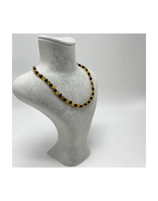 SERTİFİKALI YETİŞKİN KEHRİBAR KOLYE SARI SİYAH KÜP KESİM 60 CM