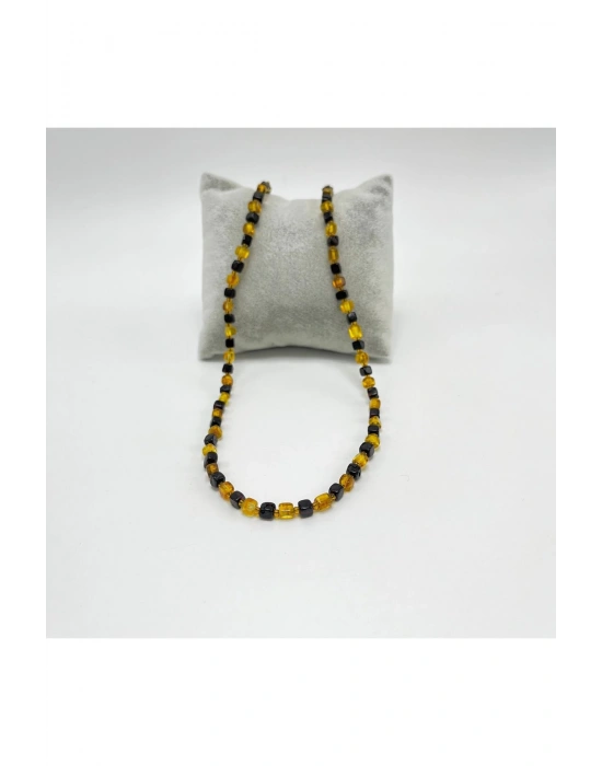 SERTİFİKALI YETİŞKİN KEHRİBAR KOLYE SARI SİYAH KÜP KESİM 60 CM